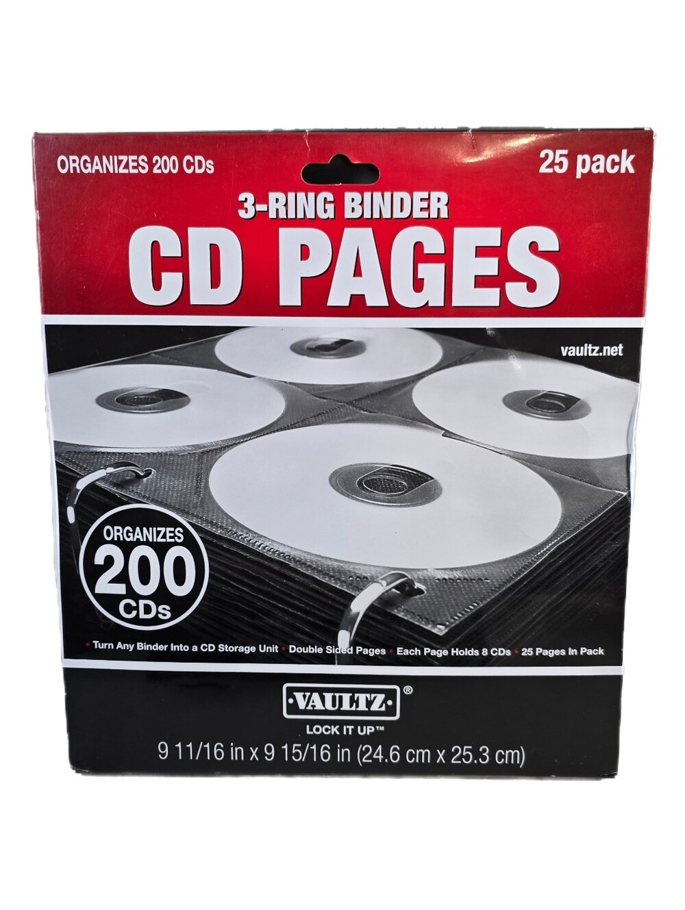 Vaultz 2-Sided CD Refill Pages 3 Ring Binder 25 Pack Organizes 200 CD's NEW